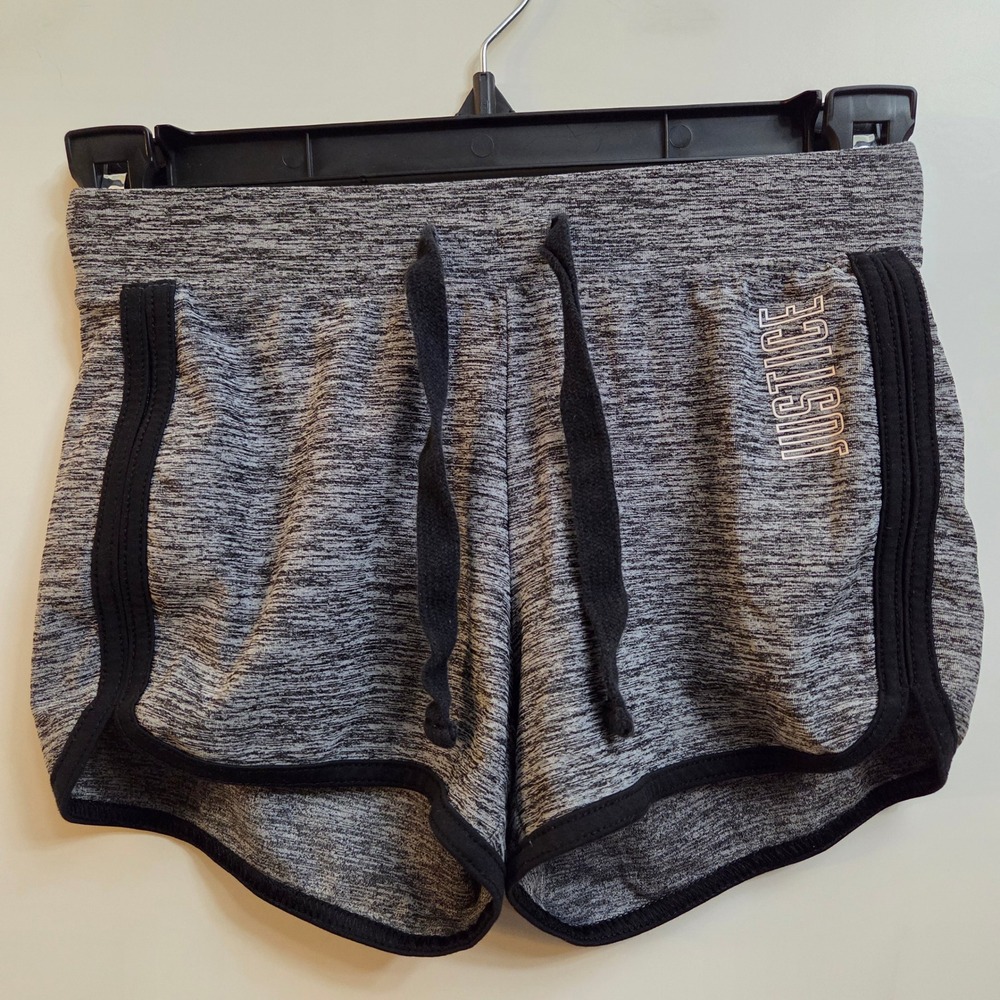 Justice Girls Gray Space Dye Active Shorts Black Trim Size 6/7 Athletic Dolphin